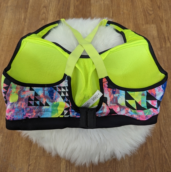 Victoria's Secret Sport Neon Geometric Print Sports Bra Cross Back Back Close - Picture 2 of 2